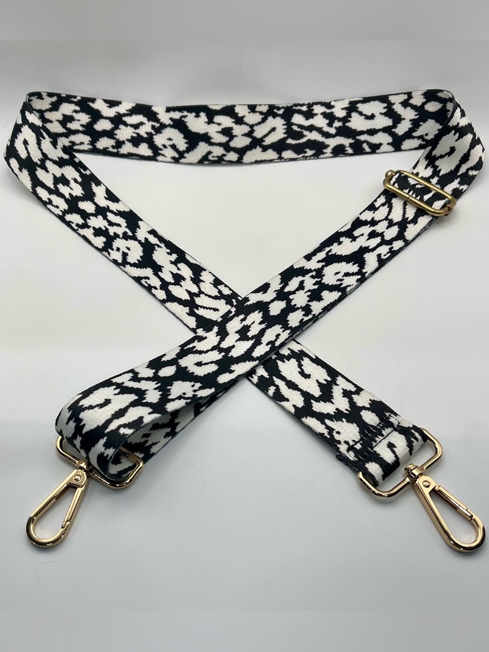 Adjustable Black & White Leopard Print Crossbody Bag Strap
